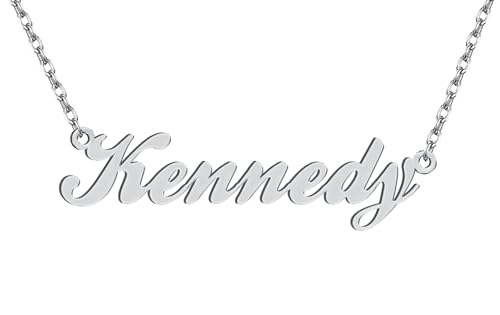 Dancing Wolf Silver Kennedy Name Necklace Initial Charm Nameplate Necklaces for Womens Birthday Friendship Jewelry Stainless Steel