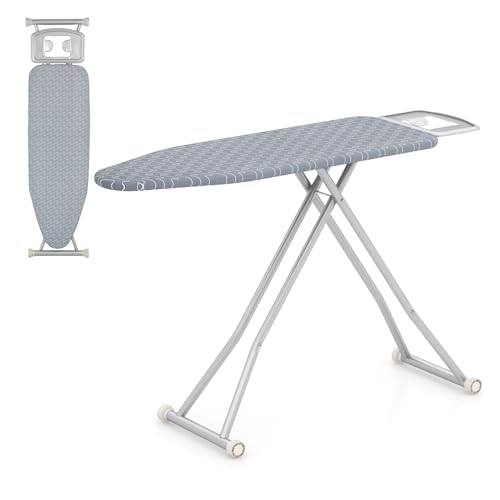 COSTWAY Ironing Board Full Size, 55” x 15” Foldable Iron Stand with Iron Rest, 7 Adjustable Heights & Removable Cover, Heavy-Duty Steel Frame, Portable Ironing Table for Small Place Home Laundry Room