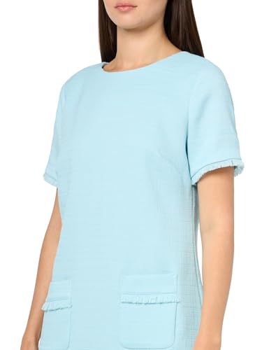 Image of Tommy Hilfiger Women's Pleated Trim Short Sleeve High Neck Shift Mini Dress
