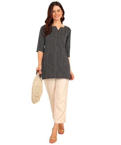 Image of DSK Studio Women's Cotton Short Kurti with Notch Neck Line 3 /4th Sleeves Abstract Pattern Short Length and Regular Fit