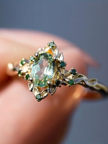 Fashion Gold Plated Ring Green Cubic Zirconia Stone Engagement Ring Ideal Gift For Family Friends Lovers3