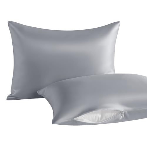 Image of NTBAY 2 Pack Pillows with Stain Pillowcases, Soft Cotton Down Alternative 13x18 Zippered Pillows for Sleeping in Crib Bed - Machine Washable - Breathable Travel Pillow, Silver Grey