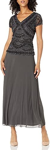 Pisarro Nights Women's Long Mock 2-Piece Beaded Dress with Double...