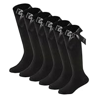 Bonjour Back to School Six pairs Girls knee high socks with Bow, Cotton rich long socks with bow (10-13 yrs, Black)