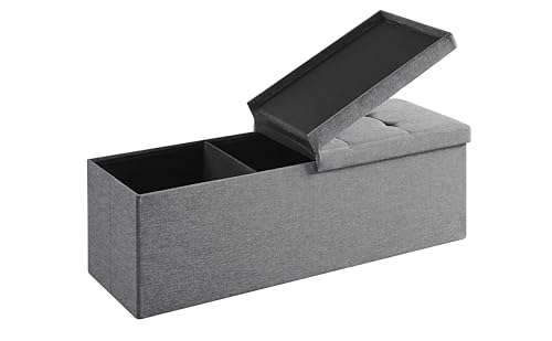 Zedelmaier Sitzbank mit Stauraum, Sitzhocker Faltbar Sitztruhe belastbar bis 300 kg, Deckel klappbar, klappbare Sitztruhe für Wohnzimmer, Flur, Schlafzimmer, 114x38x38 cm, Grau