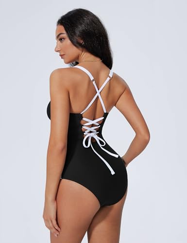 Image of SUUKSESS Womens Tummy Control One Piece Swimsuit Sexy Crisscross Back Bathing Suit