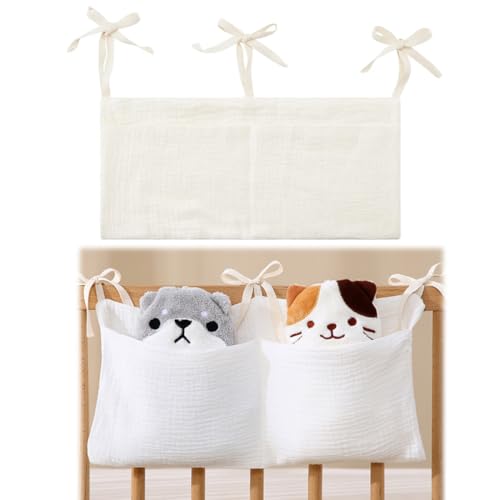 GNALIA 1 Stück Wickeltisch Organizer, Weiß, Hängeorganizer Für Babywindeln, Kleidung & Spielzeug (38X18 Cm), Aufhängbar An Krippe Oder Wickeltisch, Praktischer Aufbewahrungsbehälter