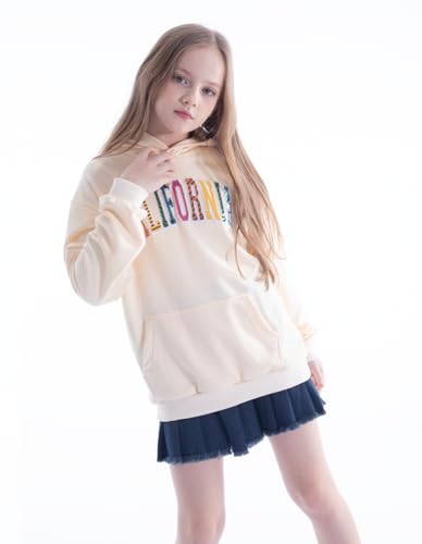 Image of WELAKEN Girls California Hoodies Sweatshirts Long Sleeves Pullover Tops, 6-7 Years, L-california,beige