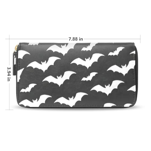 Long Wallets Leather Bifold Wallet for Women Halloween Bat Black with Zipper Credit Card Holder Large Capacity2