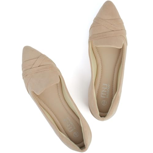 MUSSHOE Flats Shoes Women Dressy Pointed Toe Slip on Microfiber Comfortable Women's Flats Ballet Flats for Women