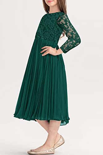 HOSIKA Flower Girl Dress Elegant Vintage Lace 3/4 Sleeve A-Line Pleated Formal Wedding Party Dress3