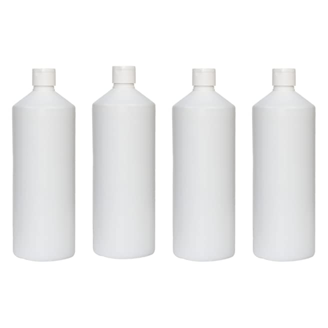 4pcs 1 Litre HDPE Durable Plastic Bottles BPA Free Refillable Reusable with Non Leak Flip Caps