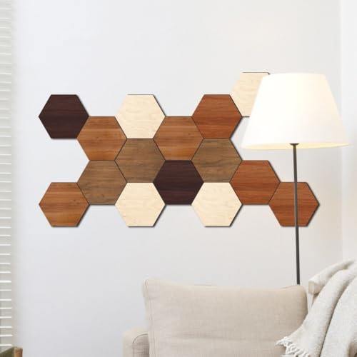 Décoration murale géométrique moderne en bois 3D avec 15 modules adhésifs