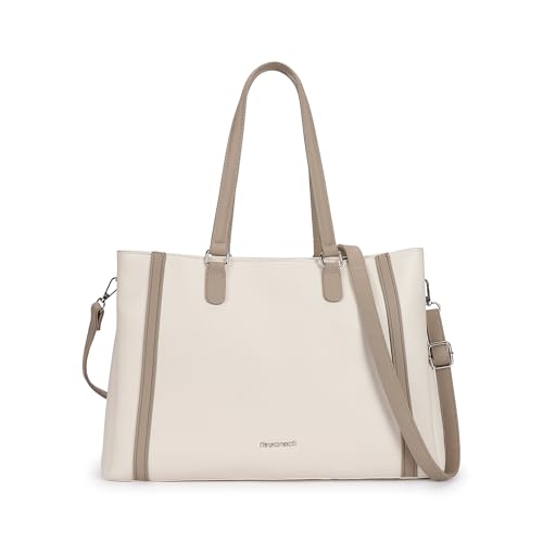 Image of Structured Laptop Tote Bag for Women | Faux Leather Work Bag with 14-Inch Padded Sleeve, 3 Compartments, Zip & Magnetic Closure | Elegant Everyday Tote for Office, College & Commutes