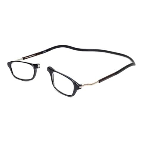 Calabria Snap Magnetic Bridge Front Connect Reading Glasses +2.75 Black Silver Around the Neck Hanging Readers Long Temples Cover