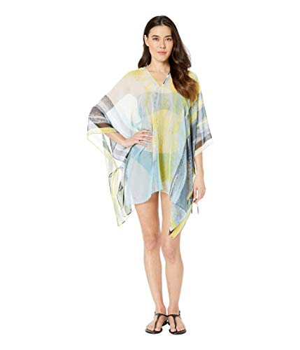 Calvin Klein Women's Abstract Cloud Chiffon Poncho, Lime, One Size