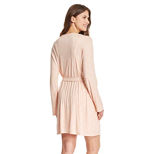 kathy ireland Womens Lace Trim Chemise Nightgown & Belted Wrap Robe Sleepwear Set Peach Small - Thumbnail 2