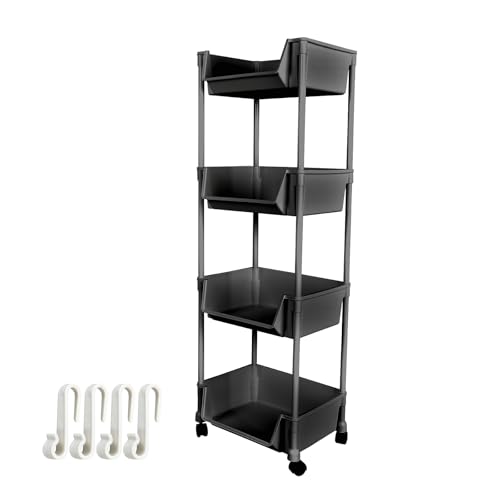 kaitou キッチンワゴン 収納棚 収納ワゴン 収納ラック 本棚 おしゃれ キャスター付き 組立簡単 収納カート 軽量 組替可能 4段 (ブラック)