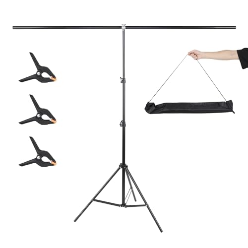 UTEBIT T-Shape Backdrop Stand Support Kit 6.6x5ft, Adjustable Photo Backdrop Stand with 3 Strong Spring Clamps, Photography Videography Studio Green Screen Backdrop Stand Portable for Parties