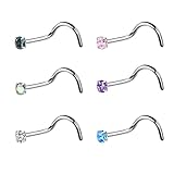 BelezaDosas 6pcs G23 Titanium Nose Studs 18G 20G Screw Nose Ring Press Fit 2mm 2.5mm 3mm Piercing Jewelry for Sensitive Skin (20G 2.0mm Claw CZ 6PCS)