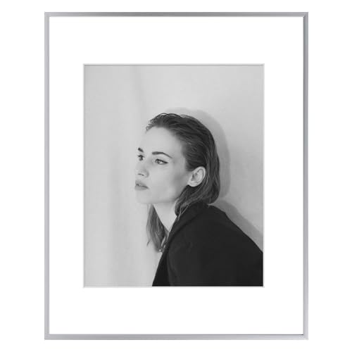 Golden State Art - 16x20 Aluminum Picture Frame - with Mat for 11x14 Photo or Without Mat for 16 x 20 Poster - Real Glass Cover - Simple and Elegant Decor for Wall Mounting - 1 Pack - Silver