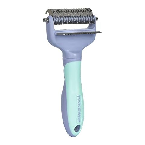 Pet Grooming Brush for Dogs/Cats, 2 in 1 Deshedding Tool & Dematting Undercoat Rake for Mats & Tangles Removing, Hair Remover, Dematting Comb, Great for Short to Long Hair Breeds (Purple/Green) Cover