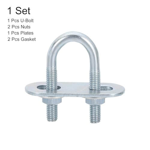 Image of uxcell Round U-Bolts, 1 Set 20mm Inner Width 50mm Length M6 Zinc-Plated Carbon Steel U Clamp Bolt with Nuts and Plates, for Boat Trailer