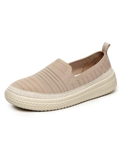 Image of Women's Knit Loafers Round Toe Loafer Flats Comfortable Casual Walking Work Penny Driving Dressy Slip-on Shoes