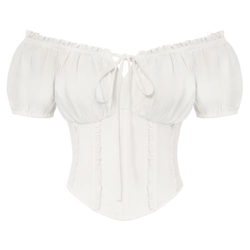 Scarlet Darkness Renaissance Shirt Women Short Sleeve Peasant Tops Off White L