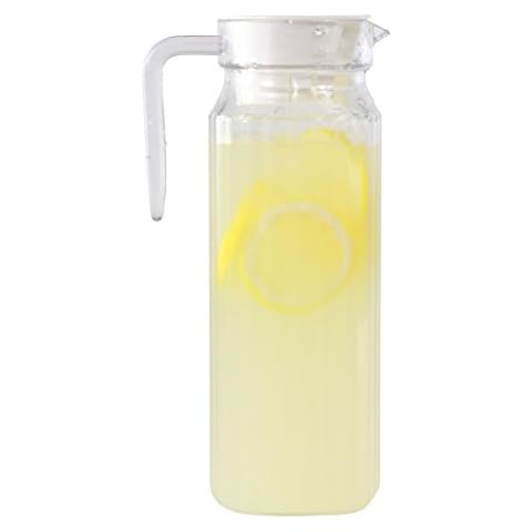 Square Plastic Pitcher Fridge Jug with Lid - 1.1 Litre Carafe Cover
