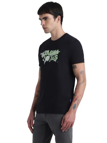 Image of Jack & Jones Men Pure Cotton Graphic Printed Slim Fit T-Shirt