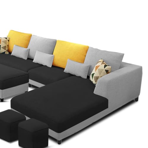 Image of Galib RHS 8 Seater L Shape Sofa Set for Living Room (Black Grey Fabric) Premium Fabric Sofa