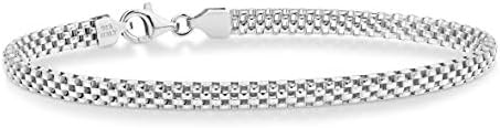 Miabella 925 Sterling Silver Italian 4mm Mesh Link Chain Bracelet for Women Teen Girls, Made in Italy (Length 8 Inches)