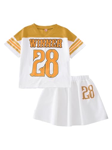 Image of PureChapter Tween Girls 2 Piece Outfits Short Sleeve Tops and Pleated Skirt Set, Cute Pleated Skirt for Girls Size 7-14
