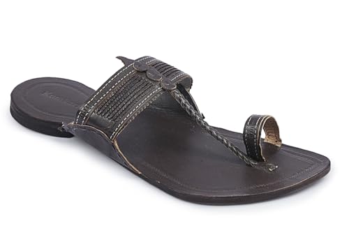 Image of KORAKARI Men Kolhapuri Chappal Handcrafted Sandal Smooth and Comfortable Flip Flops Slipper Stylish Anti Slip Design Genuine Leather Traditional Footwear.