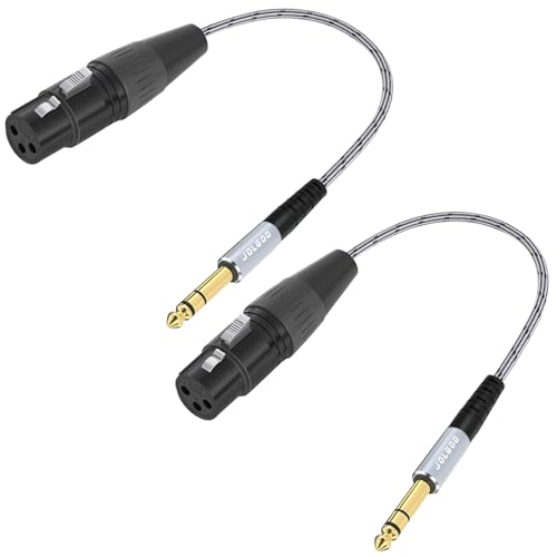JOLGOO XLR to 1/4 TRS Stereo Adapter, 6.35mm Dual Channel, 3-pin XLR Female, Balanced Microphone Audio Converter Cable 2 Pack (1ft)