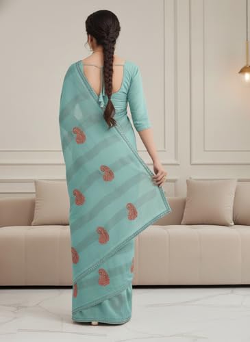 Image of Yashika Women's Georgette Art Silk Bandhej Zari Work Embroidered Saree | Women Sari