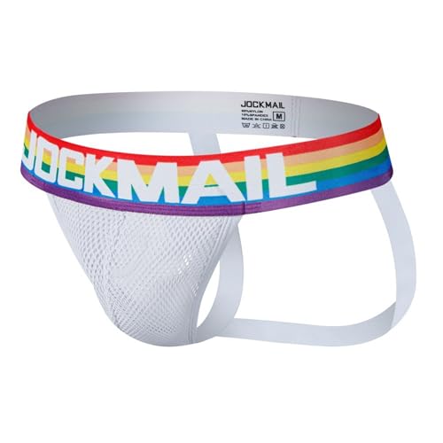 JOCKMAIL Men's Jockstrap Rainbow Mesh Sexy Thongs Underwear for Male Low Rise G String 2PCS4