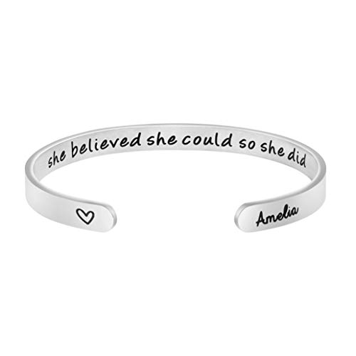 JoycuFF Personalized Name Amelia Bracelet Inspirational Gifts for Her Women Teen Girl Daughter Wife Mom Best Friend Bridesmaid Birthday Christmas