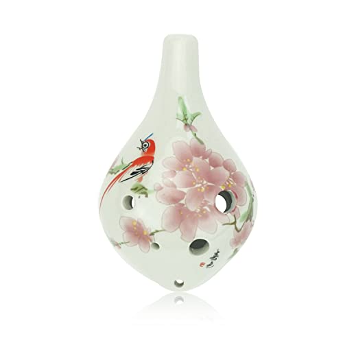 OcarinaWind "Bird Loves Flower" 6 Hole Ceramic Ocarina,6 Hole Alto C Ocarina,Hand Painting,Christmas Gift Idea
