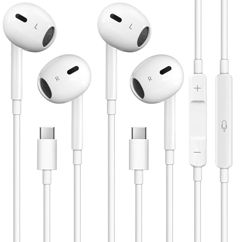 2 Pack USB C Headphones, Wired USB C Earphones with Microphone and Volume Controller,HiFi Stereo In Ear USB Type C Earbuds, for iPhone 15/16/17 Pro Max, iPad Pro,Samsung Galaxy S21S20 Pixel 9