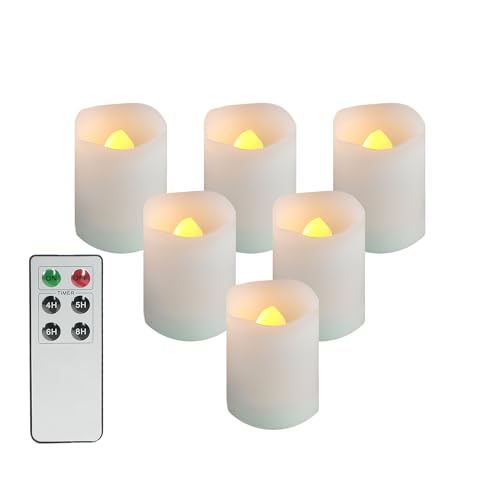 CANDLE CHOICE Battery Operated Flameless Votive Candles with Remote and Timer Realistic Flickering Electric Tea Lights Halloween Christmas Wedding Party Decorations Centerpieces 6 PCS Batteries Incl.