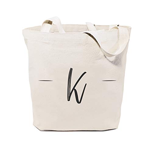 The Cotton & Canvas Co. Personalized Handwritten Monogram Initial K Tote, Shopping and Travel Reusable Shoulder Tote and Handbag