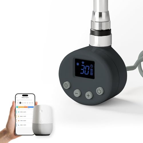 EMKE Resistencia Calefactora WiFi 300W para Radiadores y Toalleros Eléctricos – Termostato Inteligente con 4 Modos (Confort, Eco, Boost, Antihielo), Antracita, 390x69x62mm