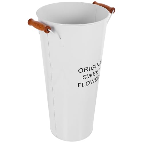 DEARMAMY Vintage Metall Blumenkübel 40cm Weiß mit Zwei Griffen...