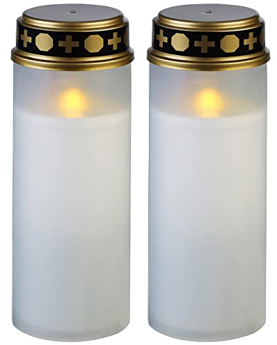 PEARL Grabkerzen: 2er-Set XL-LED-Grablichter, Lichtsensor, Batteriebetrieb, 21 cm, weiß (Grabkerzenâ€¦ – Miniatur