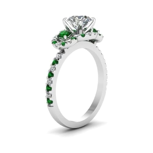 Image of 55Carat Choose Your Gemstone Delicate 3 Stone Halo Diamond CZ Ring Sterling Silver Round Shape Halo Engagement Rings Everyday Jewelry Wedding Jewelry Handmade Gifts for Wife US Size 4 to 12