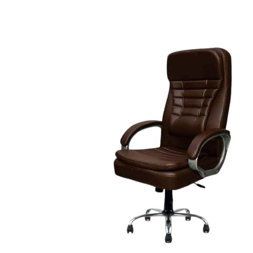 Image of Mahak Home Premium High Back Ergonomic Leatherette Office & Work from Home Chair with Strong Metal Base & High Comfort Seating (Brown) - Revolving Office Chair- 05-Brown Metal.