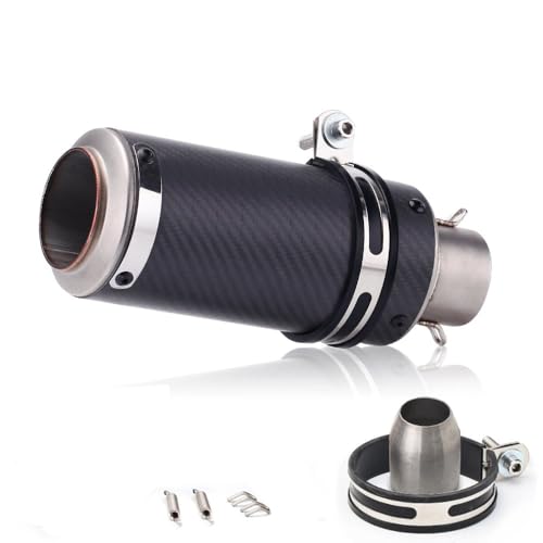 MORLUオートバイのエキゾーストパイプートバイ排気マフラー汎用ステンレス製バイク排気エキ排気管 スリップオンマフラー汎用 バイクサイレンサー オート (51mmラウンドカーボンファイバー(反射ストリップ付き))