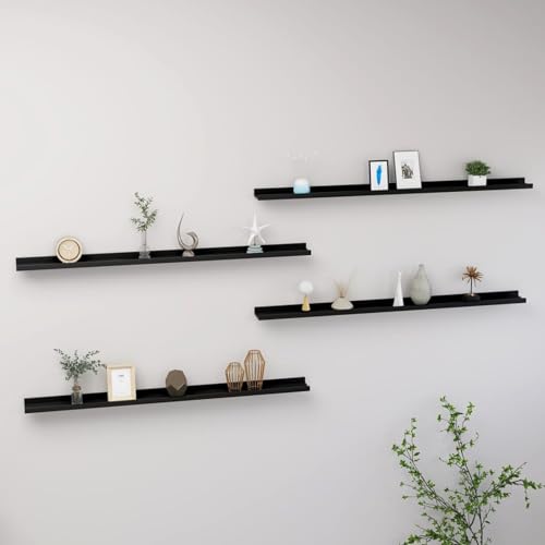 Estantes de pared de MDF Negro - 4 Unidades, Capacidad 5kg, Fácil Instalación